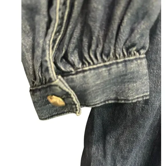 Zara Blue  Double Breasted Puff Sleeve Denim Mini Dress Blogger Favorite NEW - Picture 13 of 16